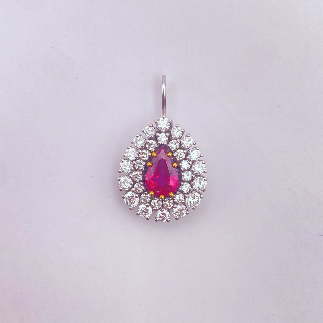 White Gold Ruby Diamond Pendant