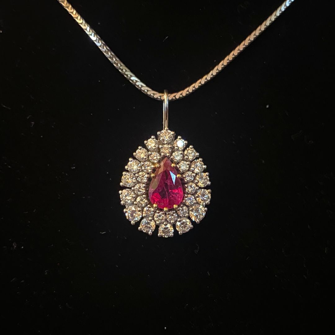 White Gold Ruby Diamond Pendant