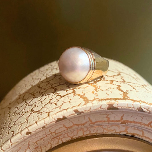 Yellow gold and pearl vintage pinky ring