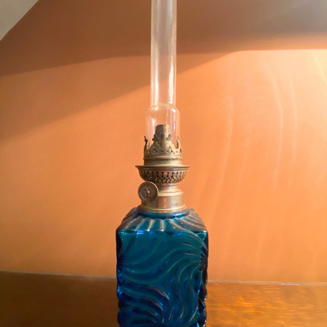 baccarat crystal oil lamp teal blue 