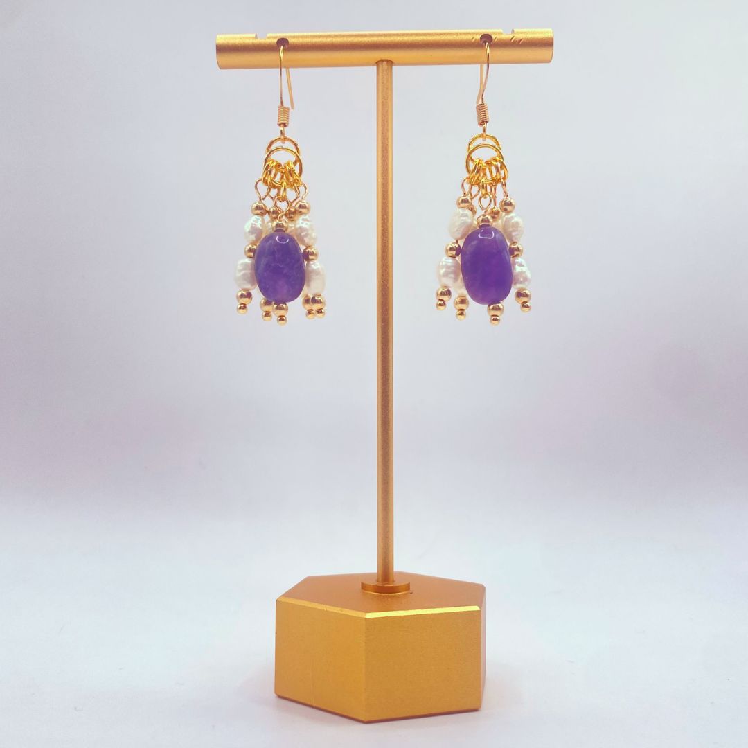 natural amethyst and pearl reclaimed vintage earrings 