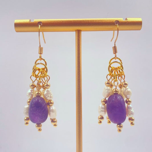 natural amethyst and pearl reclaimed vintage earrings 