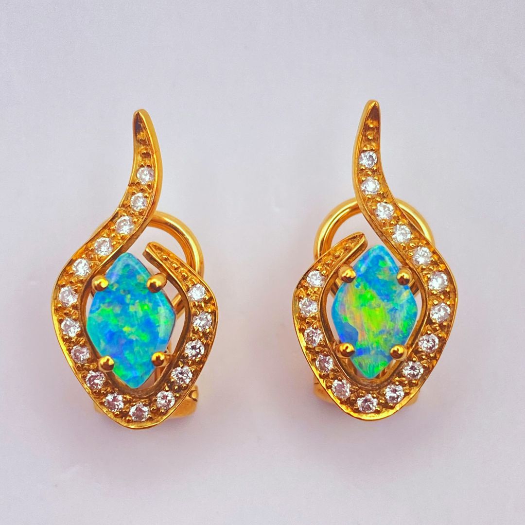 Opal and Diamond gold earrings