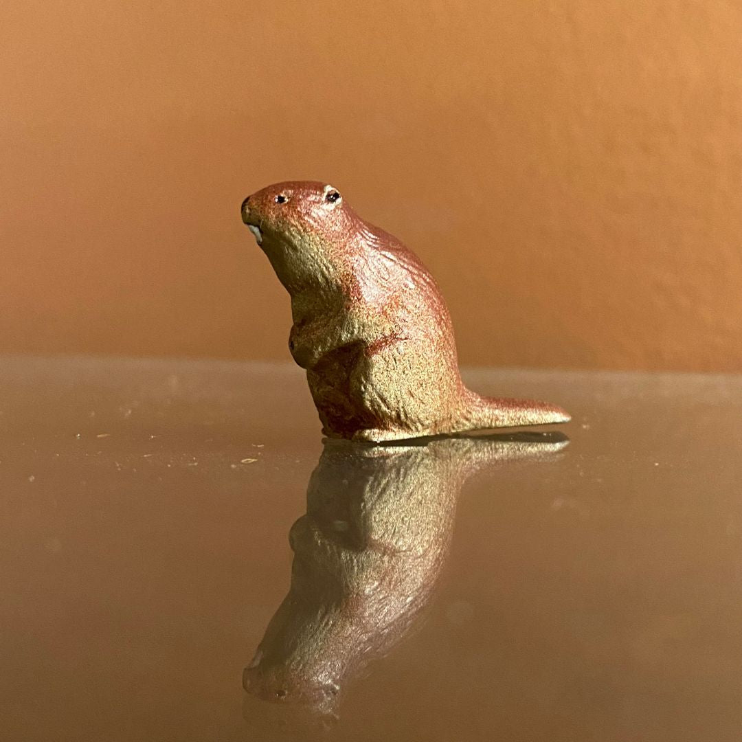 painted metal beaver miniature Close up