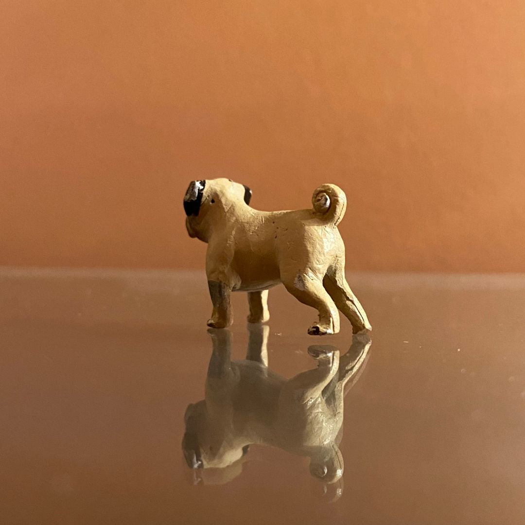 painted vintage metal pug miniature Back