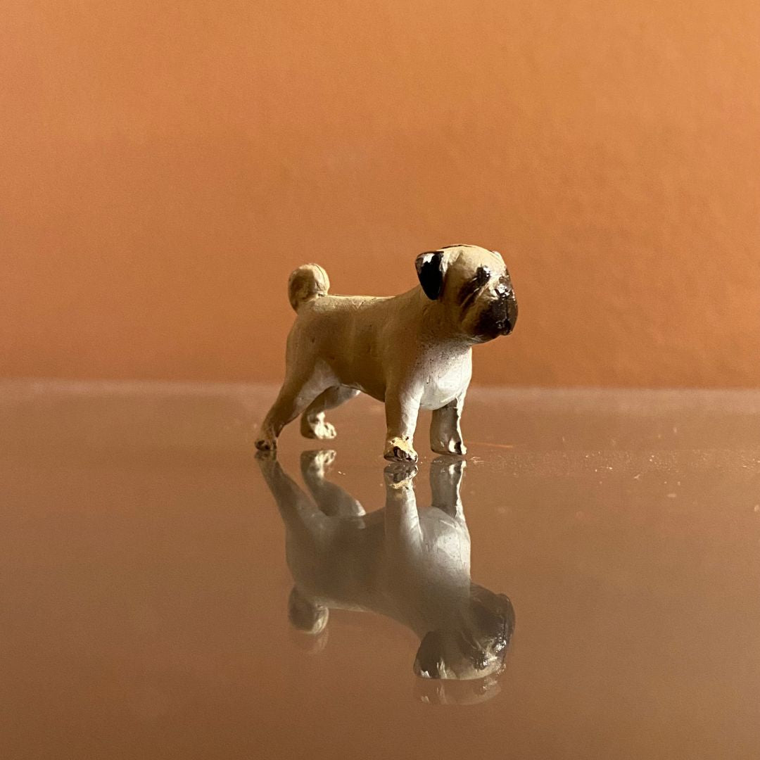 painted vintage metal pug miniature Front view