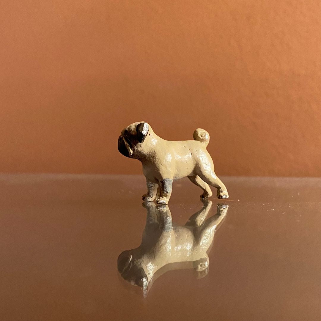 painted vintage metal pug miniature Side view
