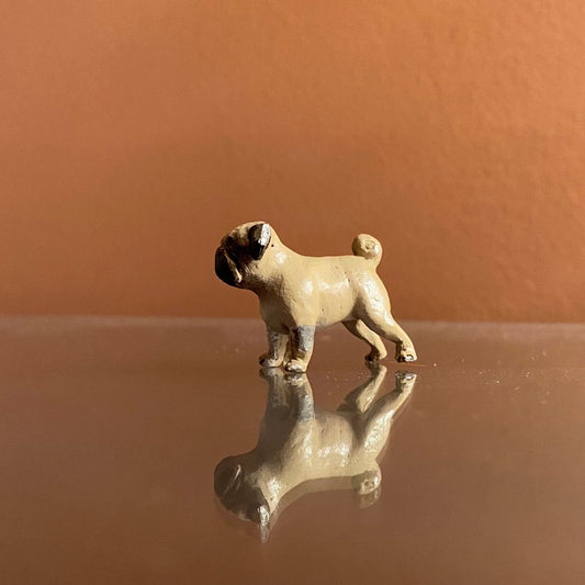 painted vintage metal pug miniature Side view