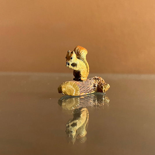 vintage painted miniature chipmunk on a log View 2
