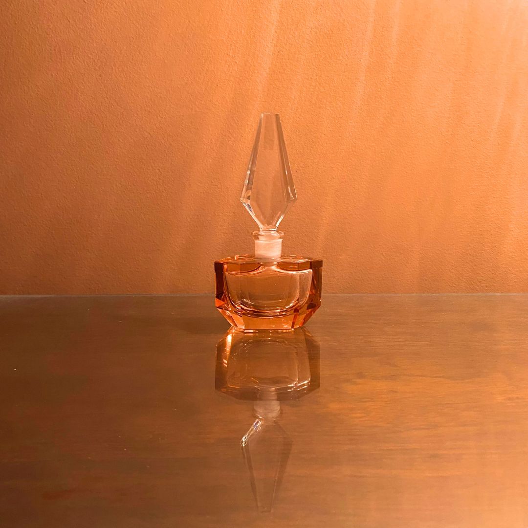 vintage pale pink crystal perfume bottle