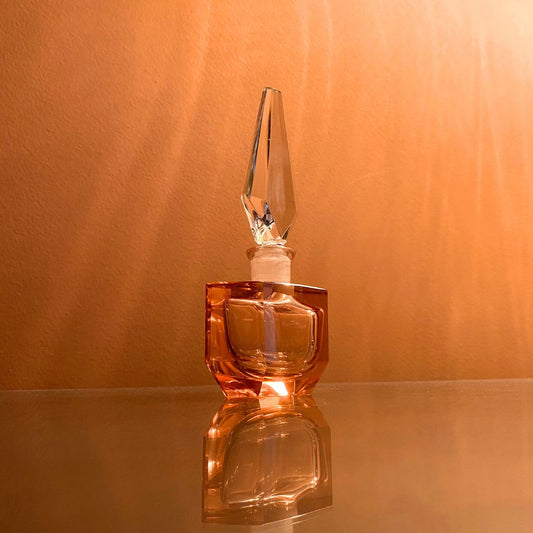 vintage pale pink crystal perfume bottle view 2